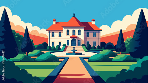 Elegant manor in serene garden