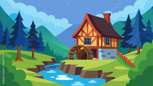Rustic cottage beside a tranquil stream
