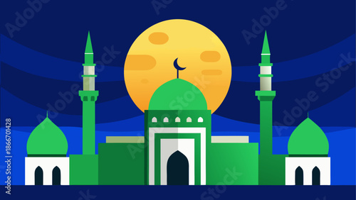 Serene mosque under moonlit night
