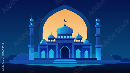 Illuminated mosque at dusk