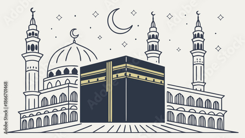 Illustration of the holy kaaba and minarets