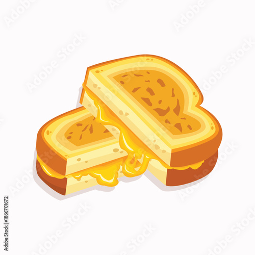 A flat illustration of a sliced grilled cheese sandwich with melted filling, suitable for food promotions and menu visuals.