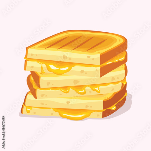 A flat illustration of stacked grilled cheese sandwiches with melted filling, perfect for breakfast menus and cafe branding.