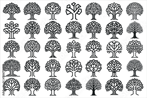 tree vector designed for coloring pages. Features clean black outlines, nature-inspired shapes, and a calm aesthetic