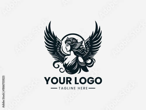 winged goddes black vector logo