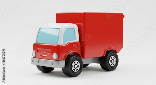Wallpaper Mural 明るく白い背景にシンプルで可愛らしい赤いミニチュアトラックが際立つクリーンなCGイラストレーション. AI Generated Torontodigital.ca