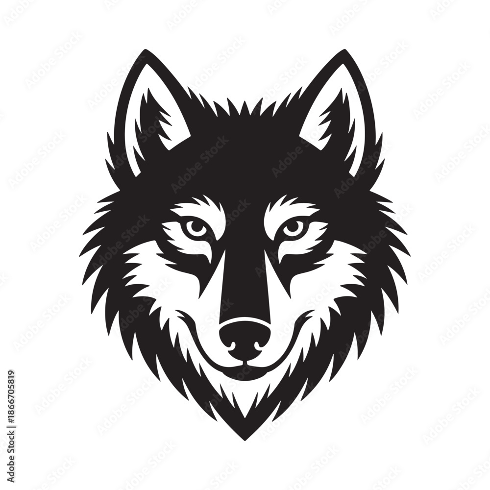 Obraz premium A striking black and white illustration of a wolf s head portrays its intense gaze and powerful features a symbol of
