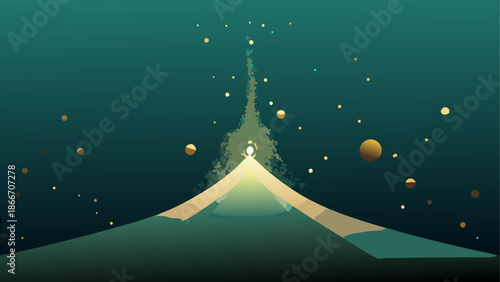 Mountain peak in starlit night