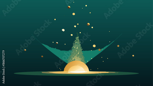 Christmas tree with golden sparkles