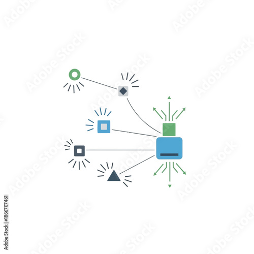 Abstract network diagram with geometric shapes and lines.