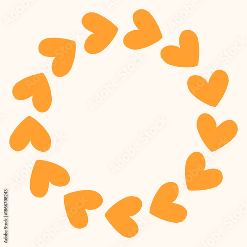 Simple circular frame made of bold pink heart shapes arranged in a clean, modern ring. Minimal and playful design perfect for Valentines Day, love themed graphics, cards, stickers, and invitations