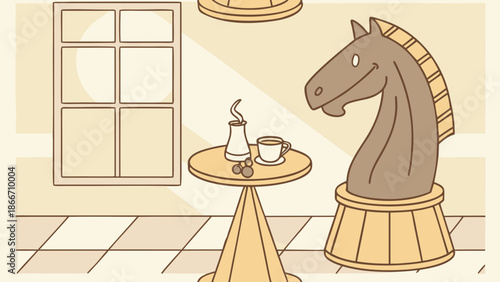Chess piece enjoying a quiet morning coffee
