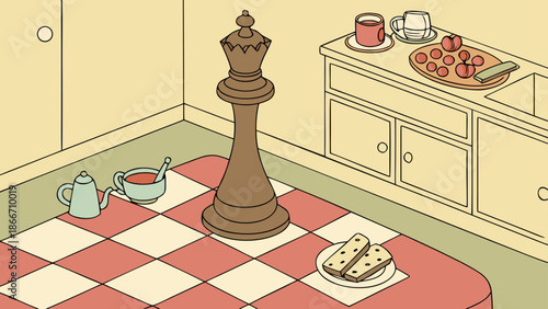 Chess piece on checkered table