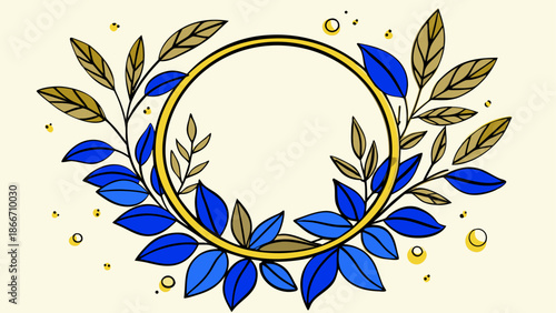 Decorative laurel wreath with blue leaves