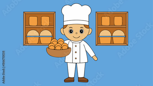 Young chef holding basket of bread