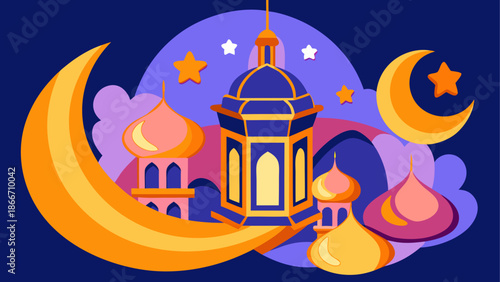 Illuminated mosque under moonlit sky