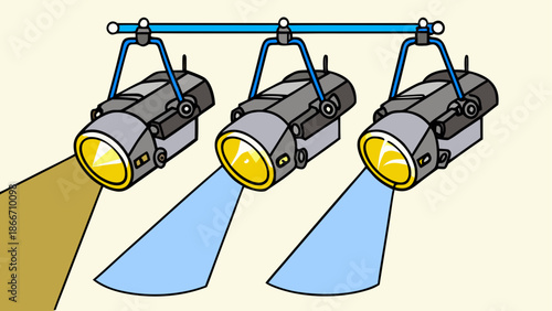 Three spotlights illuminating a stage