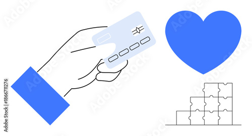 Online payment concept. Online payment through simplified banking, showing love and puzzle-thumbs up growth. Online payment improves convenience, builds relationships, and fosters trust. e-commerce