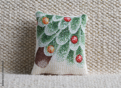 Cushion with abstract pattern on sofa