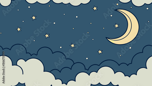 Night sky with crescent moon and stars