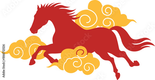 Red Horse Golden Clouds