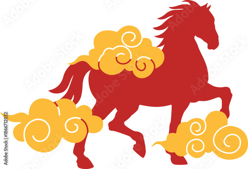 Red Horse Golden Clouds