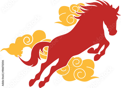 Red Horse Jumping Clouds