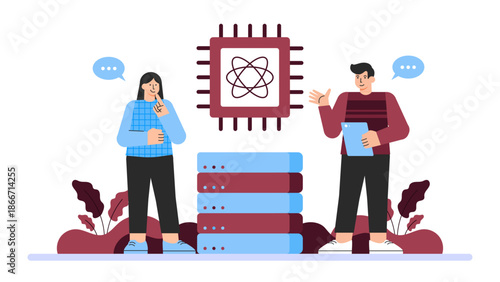 Flat illustration of quantum computing in business
