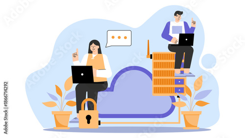 Flat illustration of cloud computing for companies