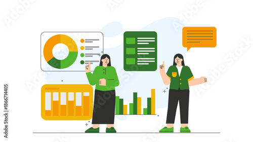 Flat illustration of business people using big data
