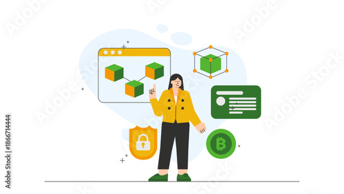 Flat illustration of blockchain in business solutions