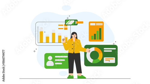 Flat vector of employees using augmented reality Flat Vector Illustration