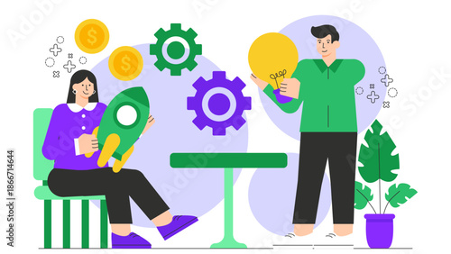 Flat illustration of workplace innovation hub