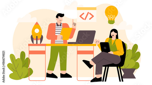 Flat illustration of workplace innovation hub