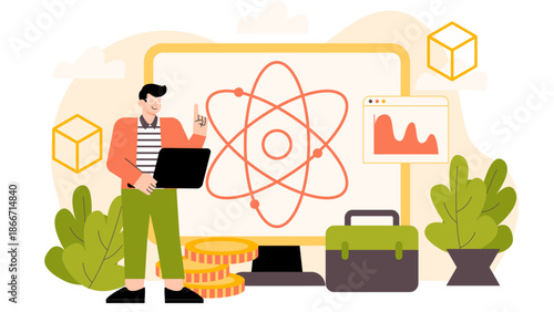 Flat illustration of quantum computing in business