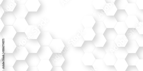 Abstract emboss paper hexagon geometric creative mosaic. white hexagon technology. vector grid honeycomb soccer hexagonal cell structure tile mess. texture emboss bee background.