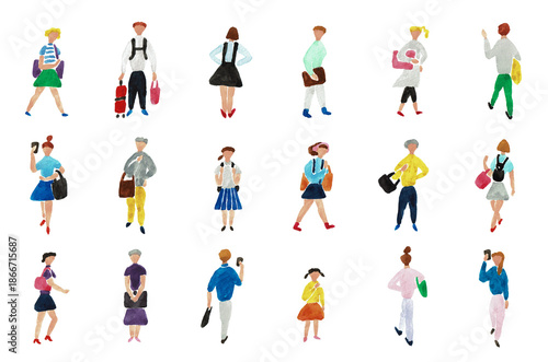 手描き水彩イラスト　さまざまな人々のライフスタイル