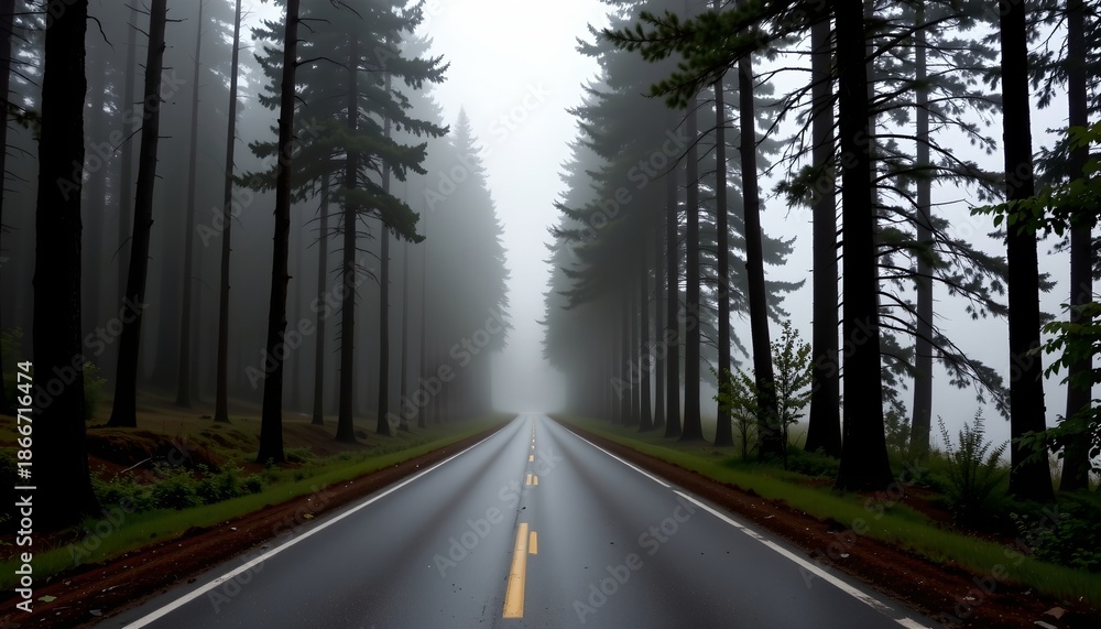 Obraz premium Misty Forest Road Through Surreal
