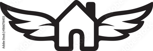 Black Outline House with Wings Icon Vector