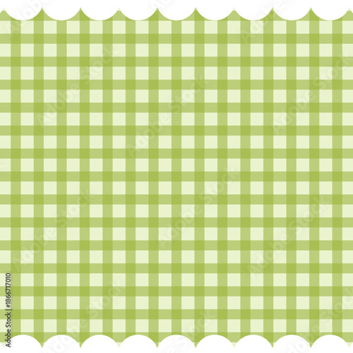 Cheerful green and white plaid background with scalloped edges, ideal for spring designs
