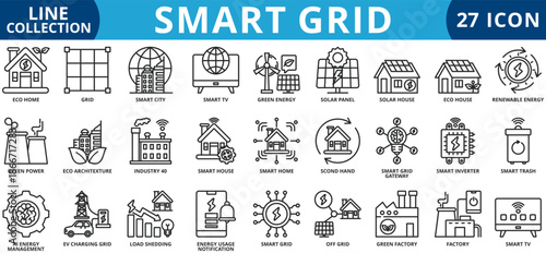 Smart grid icon set outline style icon set collection vector illustration