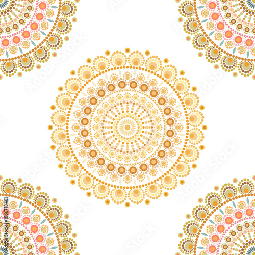 Mandala seamless pattern with dots retro meditative vector background