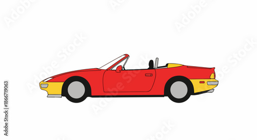 Red and yellow convertible sports car with the top down