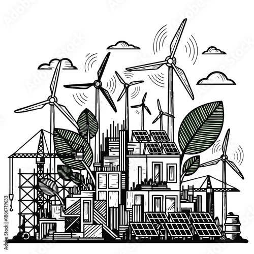 Eco City Concept Green Energy Sustainable Development Renewable Power.