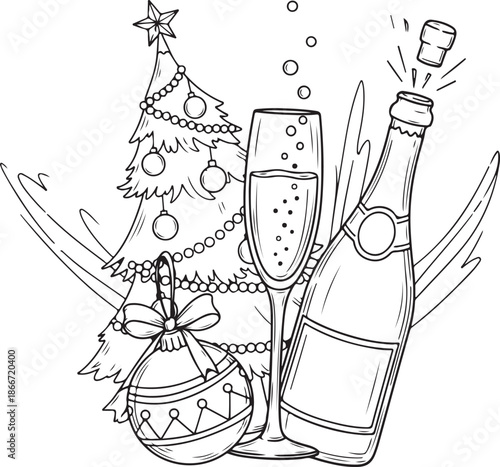 A charming line art vector for coloring featuring a groomed poodle surrounded by brunch favorites like pancakes, parfaits with citrus slices, and fresh fruit next to the word "BRUNCH".