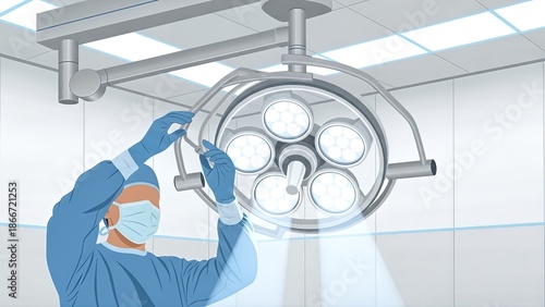 Surgeon Performing Surgical Procedure with Modern Operating Room Equipment