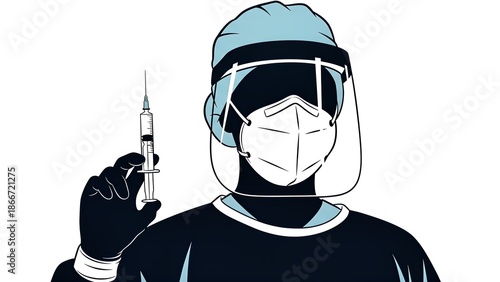 Healthcare Professional in Personal Protective Equipment Holding Syringe