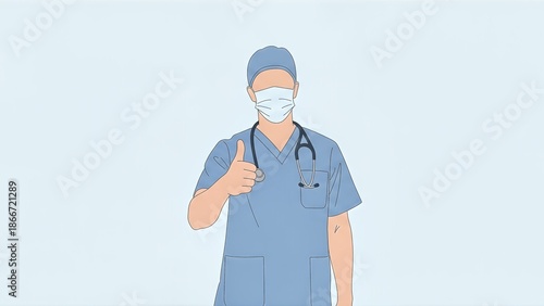 Healthcare Professional Wearing Face Mask and Scrubs Giving Thumbs Up for Medical Service
