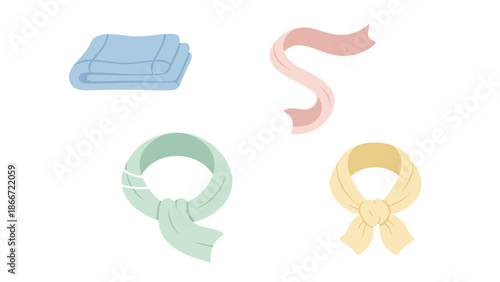 Colorful ribbons and blue fabric. Spring Vector Packs. EPS Editable