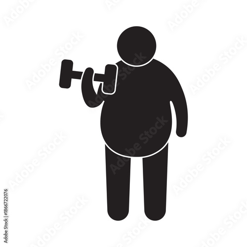 flat icon vector of fat person lifting barbell
